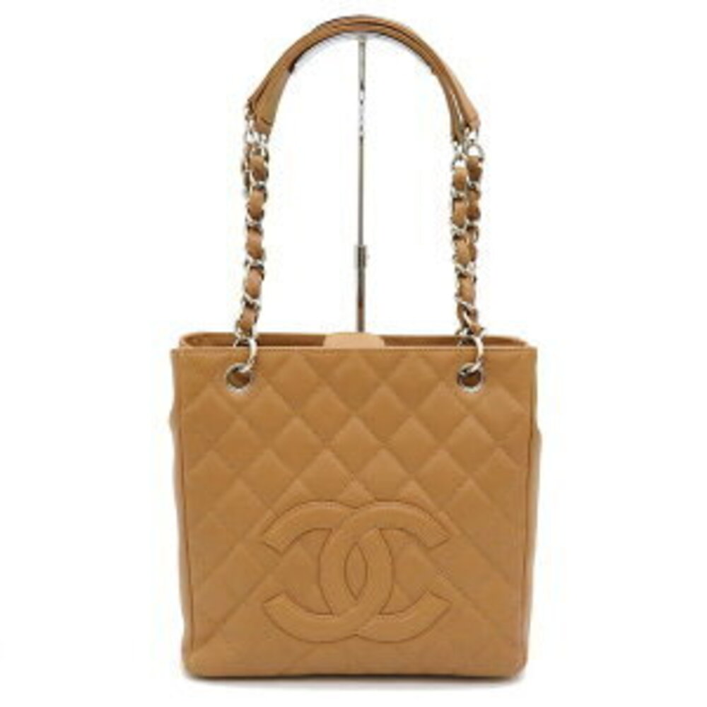 CHANEL PST Tote Chain Coco Mark circa Caviar Skin Beige Tan